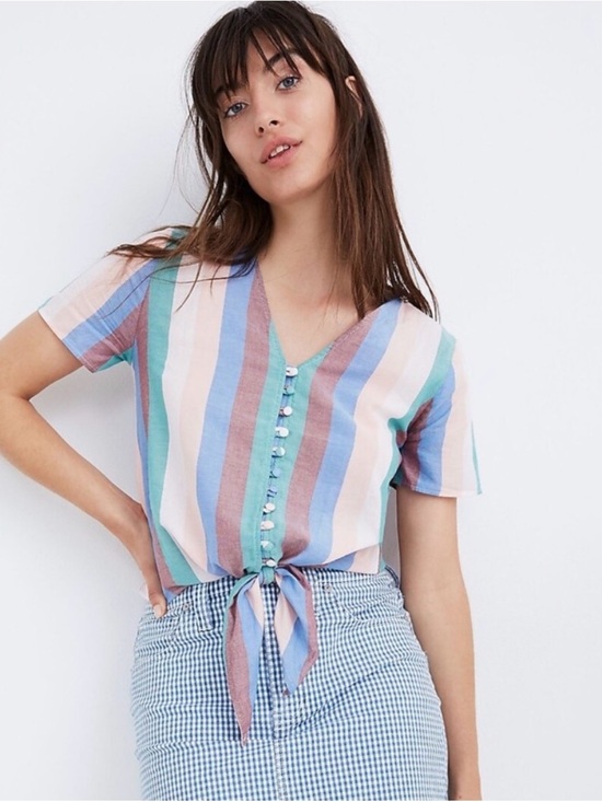 Madewell Tops - Striped Tie-Front V-Neck Crop Top